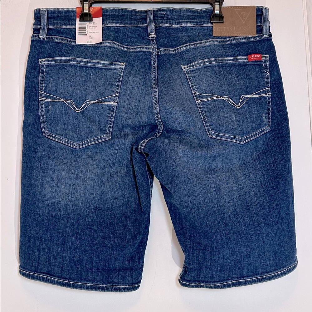 GUESS Slim-Fit Cotton Stretch Denim Blue Jean Shorts 36 waist NWT - Picture 6 of 9